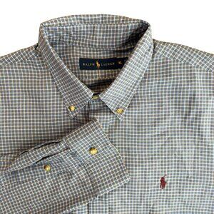 Ralph Lauren Button Up Shirt Mens Size XL Checkered Cotton Old Money‎ Work Pony